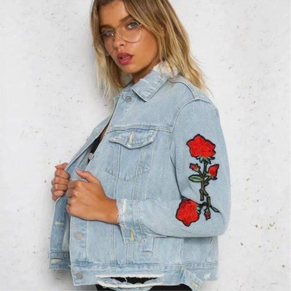 Denim Veste décontractée avec broderie Rabatt