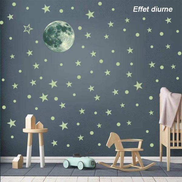 Autocollant Mural Fluorescent Créatif - Lune   étoiles   points ronds Schn?ppchen – Bild 2